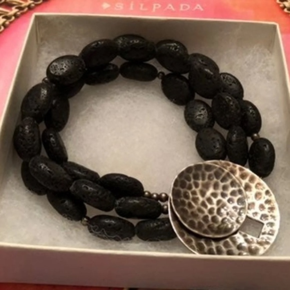 Silpada Artisan Designed Sterling Silver and Black Lava Bead Bracelet B1511